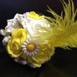 White & Yellow Rose Feather Toss bouquet, flowergirl bouquet, small bouquet, throw bouquet, wand bouquet, flowergirl wand, photography prop