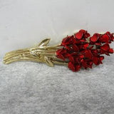 Vintage Avon DM @ 97 Red Rose Bouquet Brooch Pin Flowers Roses Gold Tone 2 1/4"