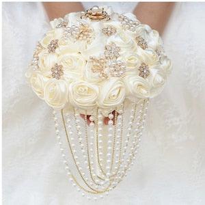 Stunning handmade bouquets bride wedding day custom made bridesmaids flower girl rhinestones pearls