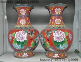 China bronze Cloisonne bird Magpie Riches peony flower Zun Cup Bottle Pot Vase