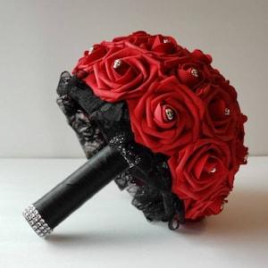Red Skull Bouquet,Red And Black Bouquet,Gothic Bouquet, Bridesmaid Bouquet,Toss, Matching Boutonnieres And Corsages,Custom Colors Available