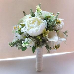 Bridal Bouquet, White Peonies Bouquet, Rustic Bouquet, Silk Flower Bouquet, Bridal Accessories, Wedding Flowers