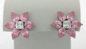 925 Sterling Silver Pink and White CZ Star Lily Flower French Clip Earrings