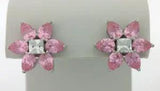 925 Sterling Silver Pink and White CZ Star Lily Flower French Clip Earrings