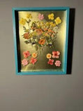 Pressed Flower Art In Turquoise Frame