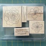 Stampin' Up! FIFTH AVENUE FLORAL Daisy Rose Lily Wood Red Rubber Stamp Set New