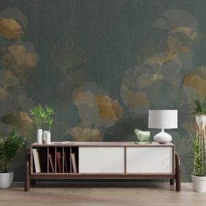 Gold Leaves on Green Peel & Stick Wallpaper - Elegant Removable Wall D¡§?cor for Home and Office B656