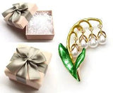 Brooch Lily of The Valley White Pearl Flower Gold Green Leaves Pin Gift Box