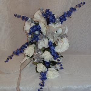 Blue Wedding Flowers - Blue Wedding Bouquet - Blue Bridal Bouquet - Blue & White Bouquets - Artificial Wedding Flowers - Affordable Wedding