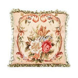 Wool Aubusson Pillow Cover | Beige French Gobelins Weave Tapestry Pillowcase Rose Bouquet Cushion Cover 20x20 for Chair Couch Sofa or Bed