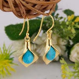 Gold Calla Lily Flower Turquoise Earrings Bridesmaid Wedding Dangle Earring