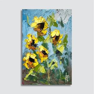 Sunflower painting Original oil art Abstract flowers Small painting Original gift