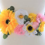 Sunflower Maternity Sash, Yellow White Denim Flower Sash, Sunflower Theme Baby Shower, Pink Sunflower Mommy to Be and Daddy To Be, Custom