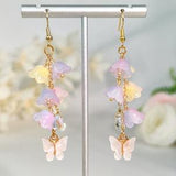 Handmade Colorful Lily of The Valley Earrings | Shrink Flower | Long Tassel Fairy Earrings | Waterdrop Glass Beads Jewelry With Butterfly