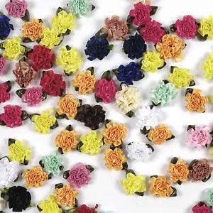 50Pcs Satin Ribbion Flower/With Leaf Carnation Crafts Hairclip Decor Accessories