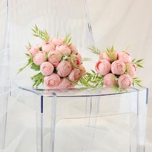 Pink Peony Bouquet Wedding Bridal Bouquets, Ivory , Blue or Pink Peony Colors, Fresh and Minimal Silk Peony Bouquet Junior Flower Bouquet
