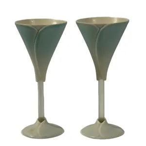 Vintage Pair Of Newman Ceramic Works Blue Cala Lilly Porcelain Flared Goblets