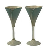 Vintage Pair Of Newman Ceramic Works Blue Cala Lilly Porcelain Flared Goblets