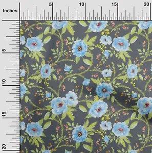 oneOone Cotton Poplin Fabric Watercolor Leaves & Peony Floral Print-tdj