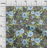 oneOone Cotton Poplin Fabric Watercolor Leaves & Peony Floral Print-tdj