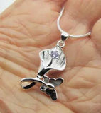 Sterling Silver Plated Purple Crystal Calla Lily Flower Necklace Snake Chain