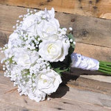Wedding Flowers, Wedding Bouquet, Keepsake, Bridal Bouquet, Wedding Flowers, Ivory, White Roses with Babies Breath Bouquet.