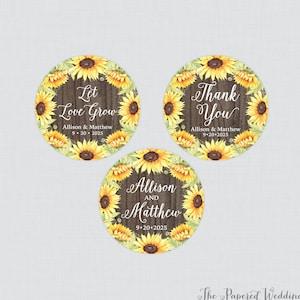 Printable OR Printed Sunflower and Wood Wedding Stickers - Rustic Sunflower Circle Wedding Labels, Personalized Favor Tags/Stickers 0019-B