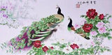 100% ORIGINAL ASIAN ART CHINESE WATERCOLOR PAINTING-Fortune Peacock&Peony flower
