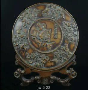 30cm Collect China Ancient Old Boxwood wood Carving Flower peony screen