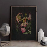 Orchid wall art, tropical flower art, black flower prints, antique botanical, vintage botanical, dark floral wall art, tropical orchid print