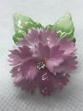 Vintage Pink Ceramic Carnation  Brooch With Rhinestone Accent