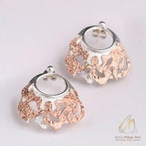Handmade Orchid Crown stud earrings, two tone silver earrings, gold orchid crown, rose gold orchid crown, unique handcrafted flower earrings