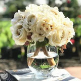Artificial Rose & Hydrangea Flower Arrangements in Glass Vase with Acrylic Water