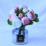White Pink Flower Arrangment/ Silk Rannuculus Bunch/ Artificial Small Peony Bouquet DY-10T01
