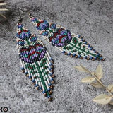 Floral beaded earrings White flowers earrings Dangle fringe earrings Seed bead earrings Chandelier earrings Bright boho beadwork earrings