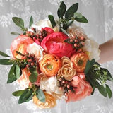 wedding bouquet wedding flowers bridal bouquet boho eucalyptus peony ranunculus rose silk flowers destination wedding coral wedding flowers