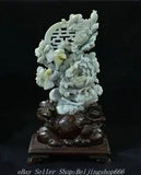 20.8" Chinese Natural Emerald Jade jadeite Peony Flower Bird Wealth Statue