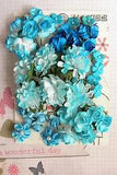 ROSES & CARNATIONS 38 Flowers TURQUOISE WHITE 3 Tones PAPER SATIN10-35mm H2-3