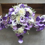 Purple Calla Lilies Plum Roses Real Touch Flowers Bridal Bouquet Bridesmaids Bouquets Royal Purple Lilac Bouquets