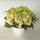 Faux hydrangea, orchids and calla lily arrangement; real touch orchid arrangement