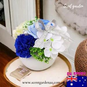 Ceramic Potted Blue Soap Rose & Carnation Flower/ Home Decor/ Flower arrangement