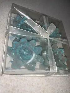 Blue Glitter Pond Lily Flower Shape Floating Candles Dept 46, 4pc Gift Set New