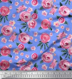Soimoi Blue Cotton Jersey Fabric Leaves & Ranunculus Floral Printed-D2G