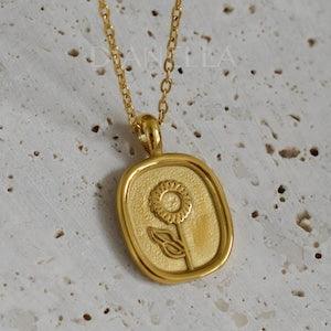 GOLD FILLED Flower Charm Necklace ?? Sunflower Pendant ?? Gold Filled Chain Necklace ?? Flower Girl Gift Sun Flower Yellow Plant Personalized