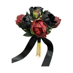 Real Touch Peony Bouquet - A Stunning Keepsake in Rich Red and Black Theme