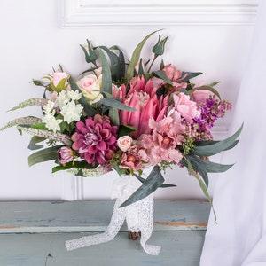 Pink silk Rose protea peony Bridal bouquet, wedding bouquet, wedding flowers bridesmaid wedding flowers, rustic boho wedding