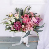 Pink silk Rose protea peony Bridal bouquet, wedding bouquet, wedding flowers bridesmaid wedding flowers, rustic boho wedding