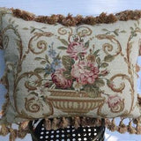 Wool Needlepoint Pillow Cover | Rose Bouquet Petit Point Cushion Cover Pillowcase 16"x20" Handmade for Chair Couch Sofa Bed or Window Seat
