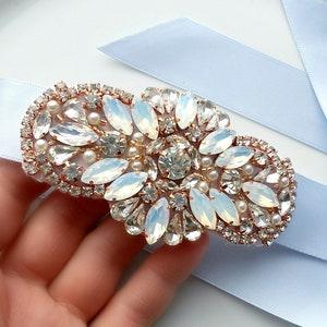 Wrist Corsage Blue Opal Rhinestone Rose Gold Prom Corsage Bracelet Wedding Corsage Bracelet Beaded Bridal Bracelet Bridesmaid Wrist Cuff