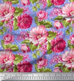 Soimoi Cotton Poplin Fabric Leaves & Peony Floral Printed Fabric-GPL